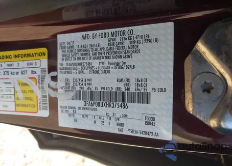 2017 Ford Fusion Hybrid Titanium from USA, damaged, VIN 3FA6P0RUXHR375486